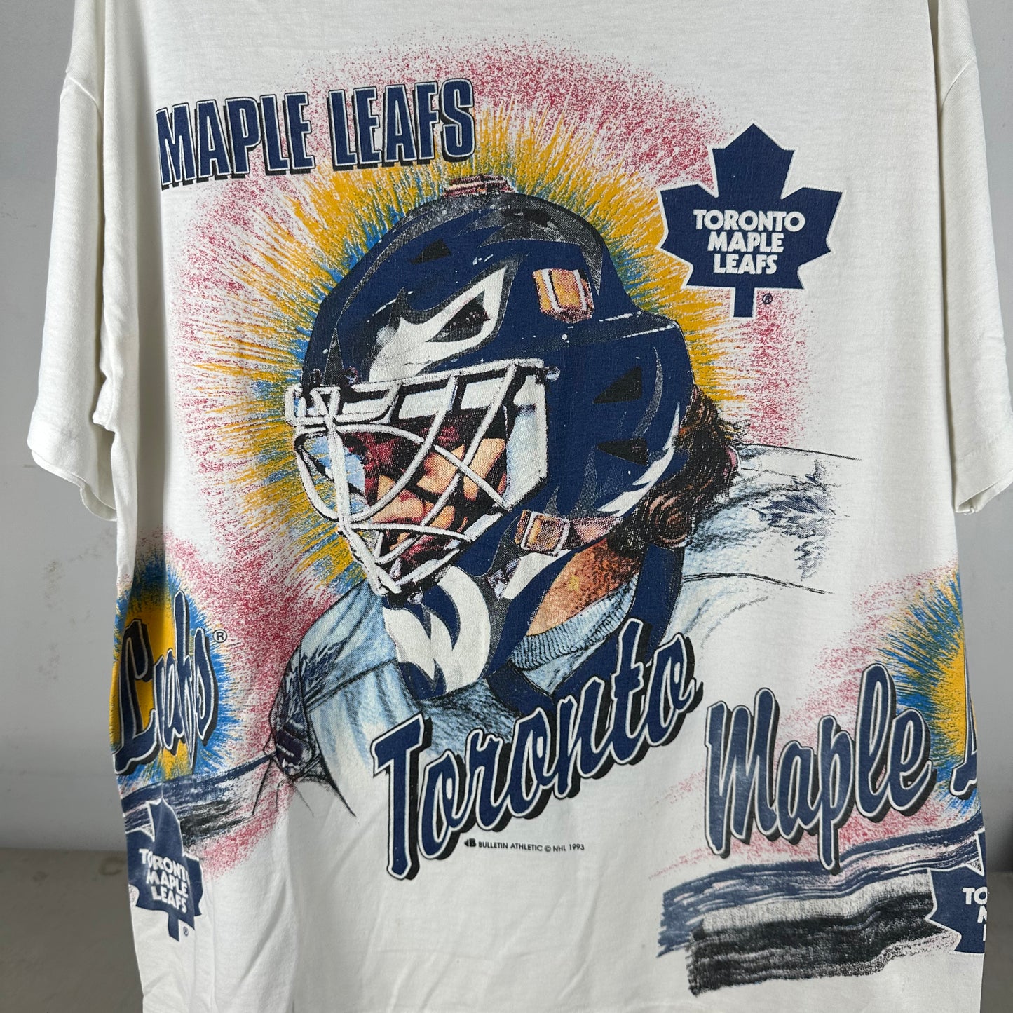 Vintage 1993 Toronto Maple Leafs Bulletin Athletic NHL AOP Single Stitch T-shirt