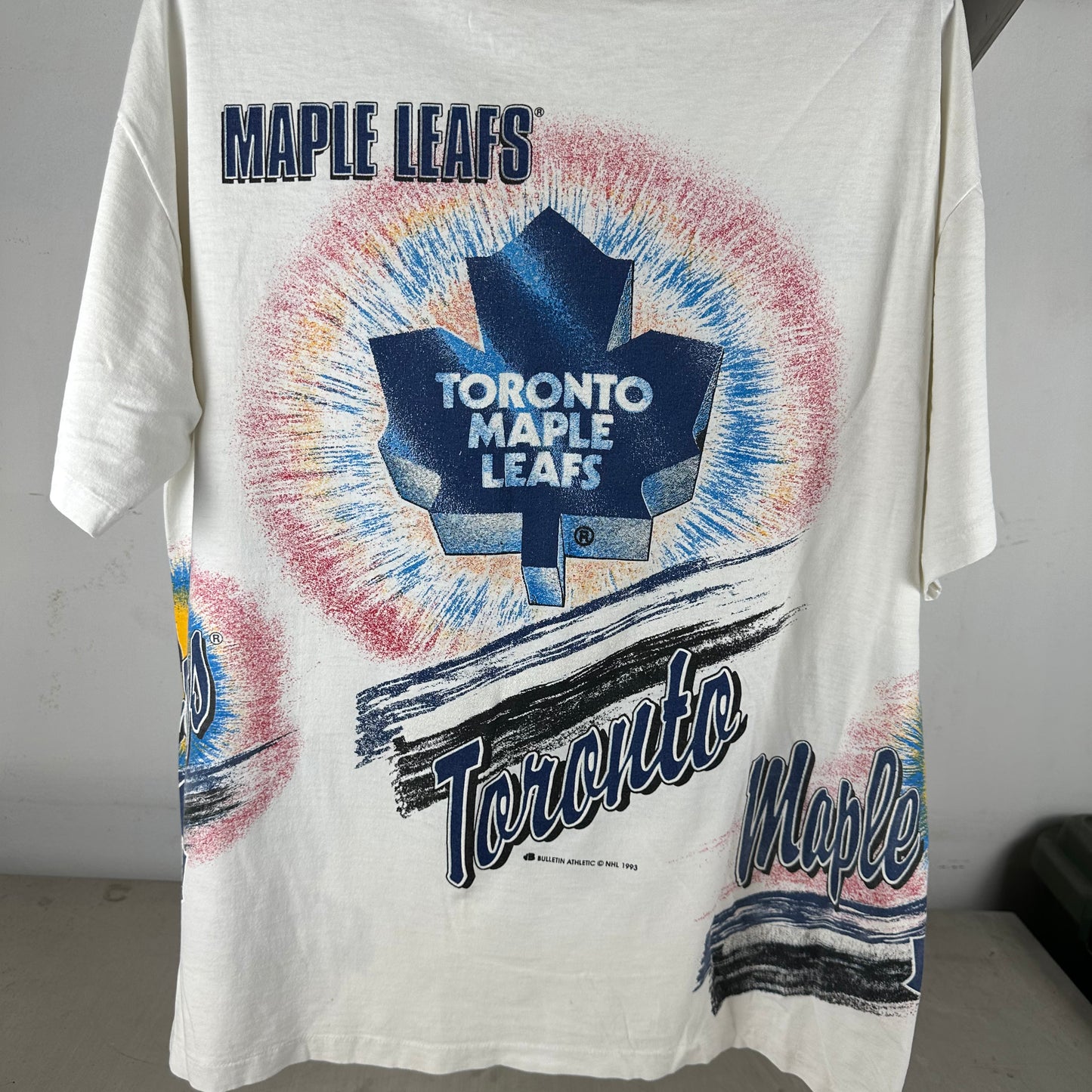 Vintage 1993 Toronto Maple Leafs Bulletin Athletic NHL AOP Single Stitch T-shirt