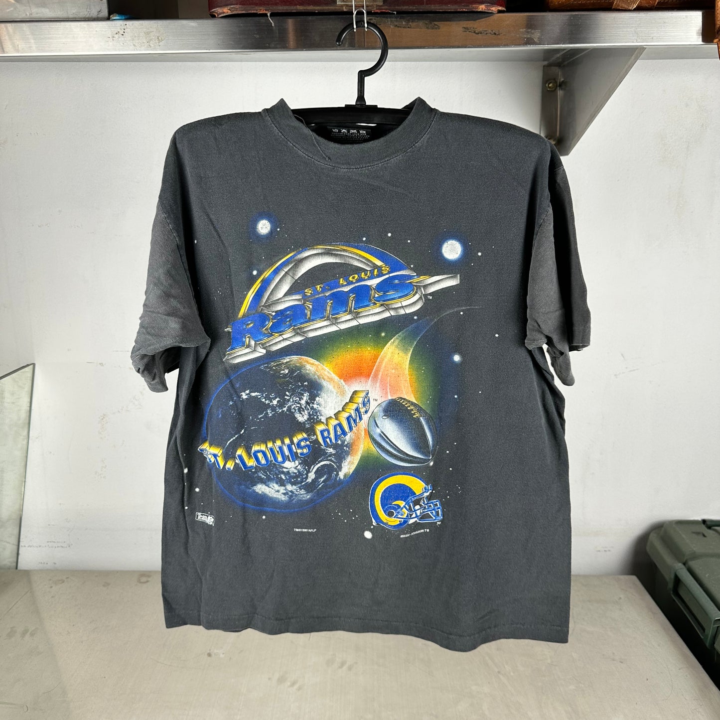 Vintage 1995 St. Louis Rams NFL Space Artwork Single Stitch T-shirt