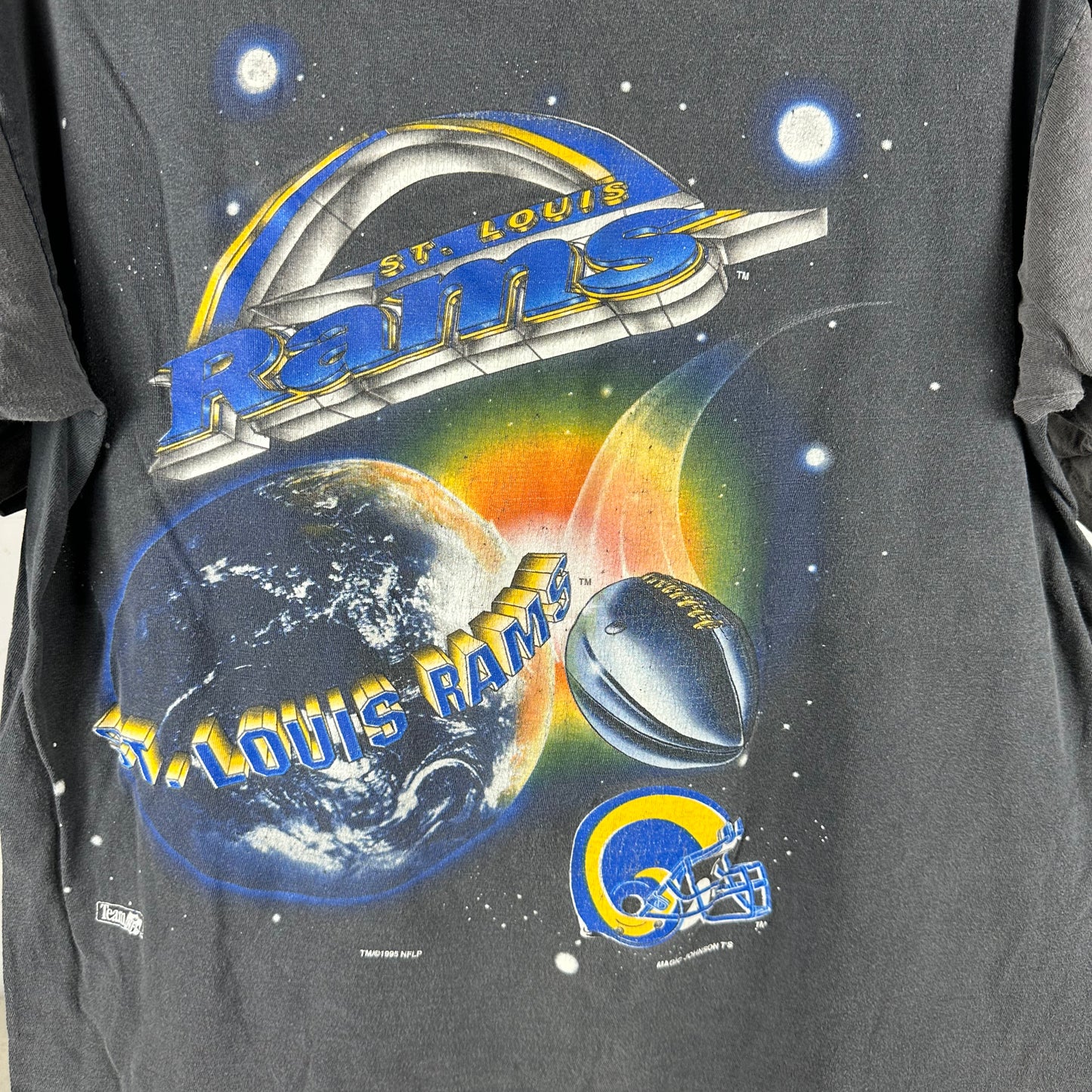 Vintage 1995 St. Louis Rams NFL Space Artwork Single Stitch T-shirt