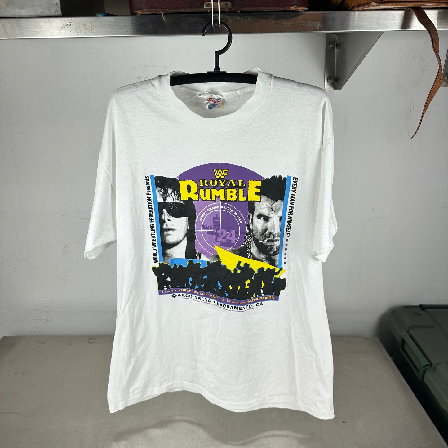 Vintage 1992 WF Royal Rumble Bret Hart VS Razor Ramon Promo Single Stitch T-shirt