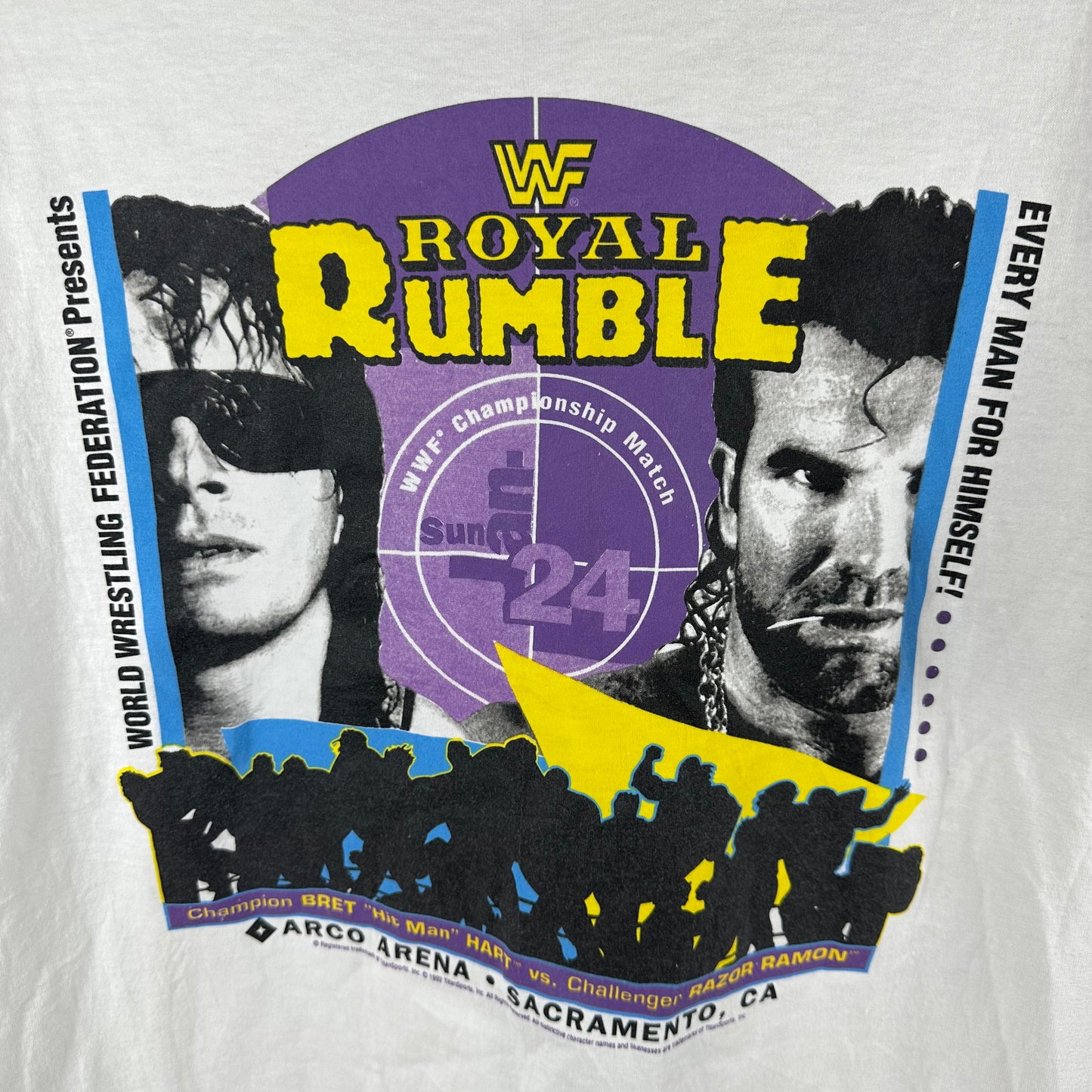 Vintage 1992 WF Royal Rumble Bret Hart VS Razor Ramon Promo Single Stitch T-shirt