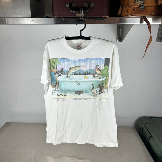 Vintage 1993 Monte Dolack Big Fish, Small Pond Artwork T-shirt