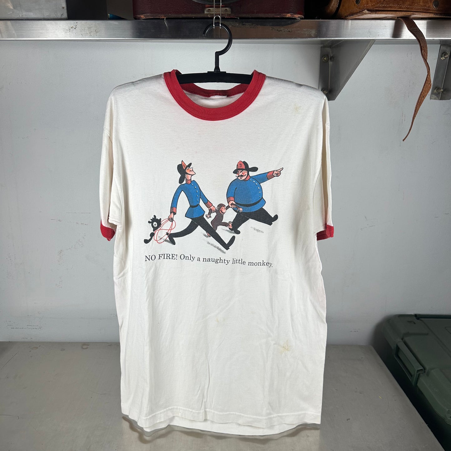 Vintage 1995 Curious George Monkey Cartoon Graphic Ringer T-shirt