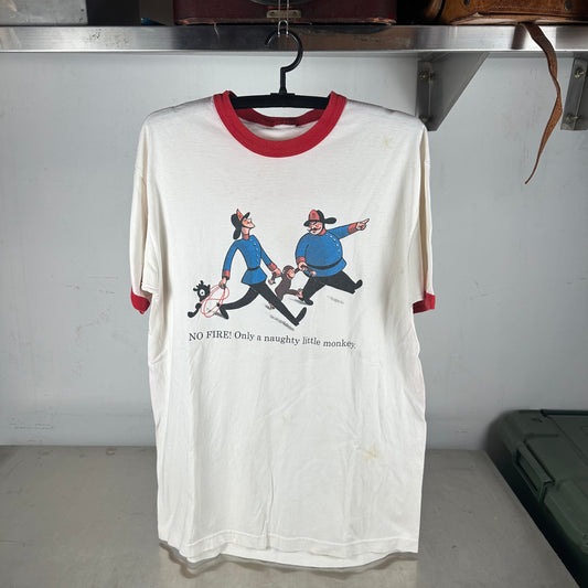 Vintage 1995 Curious George Monkey Cartoon Graphic Ringer T-shirt