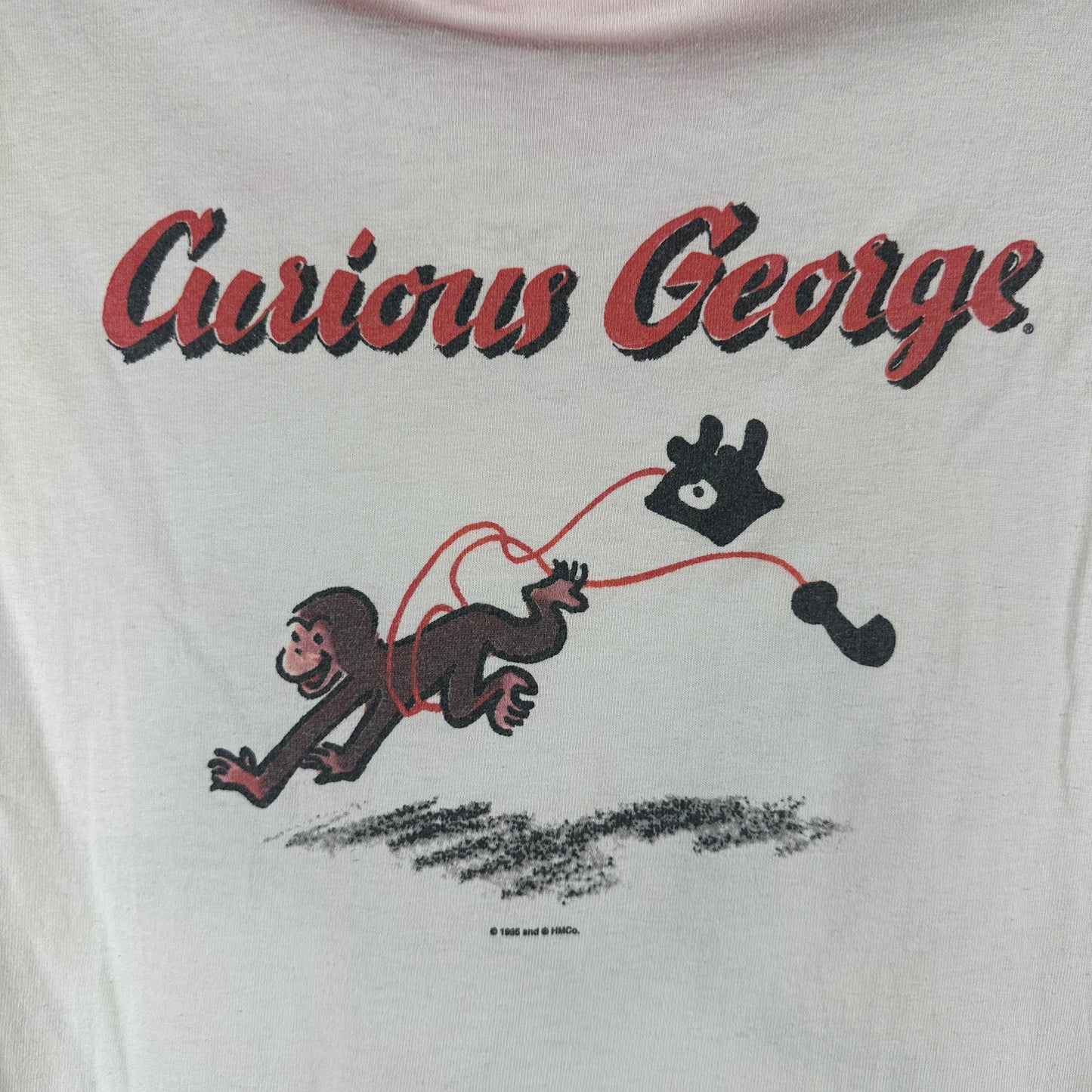 Vintage 1995 Curious George Monkey Cartoon Graphic Ringer T-shirt