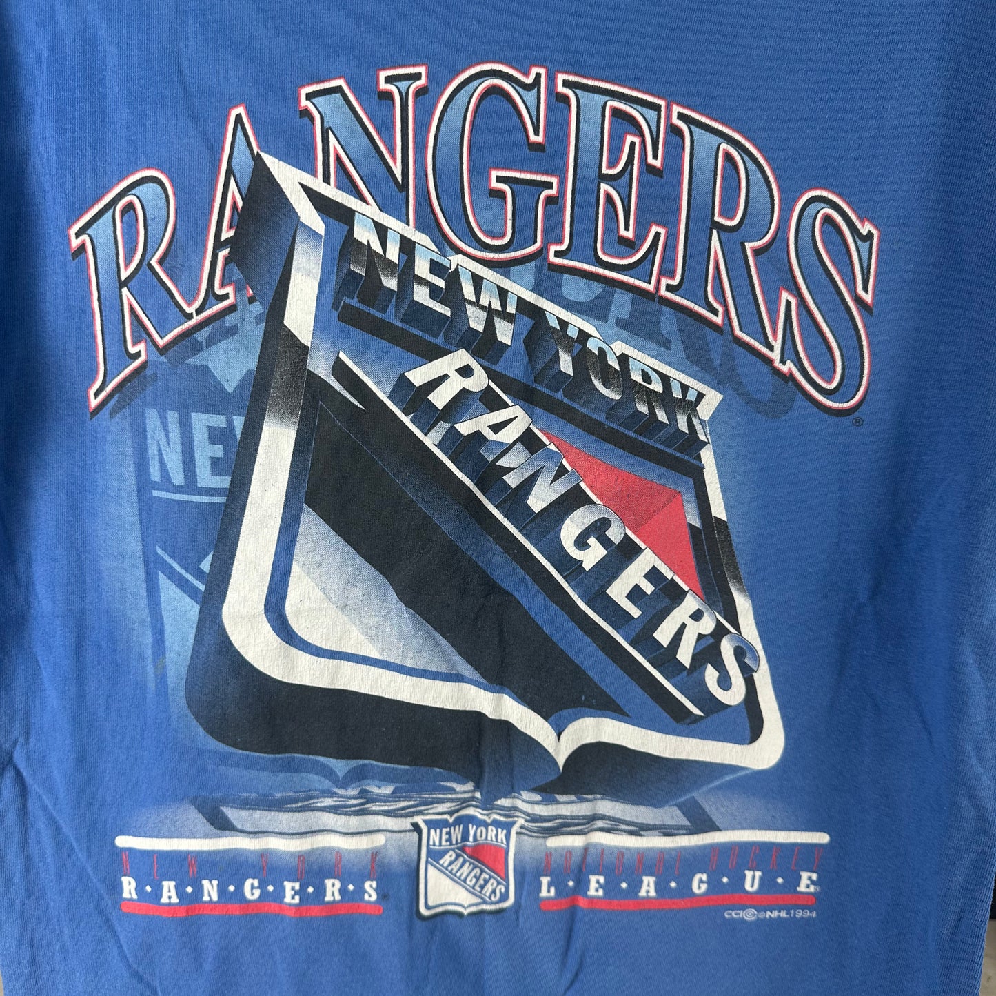 Vintage 1994 New York Rangers Hockey NHL Big Logo Graphic Single Stitch T-shirt