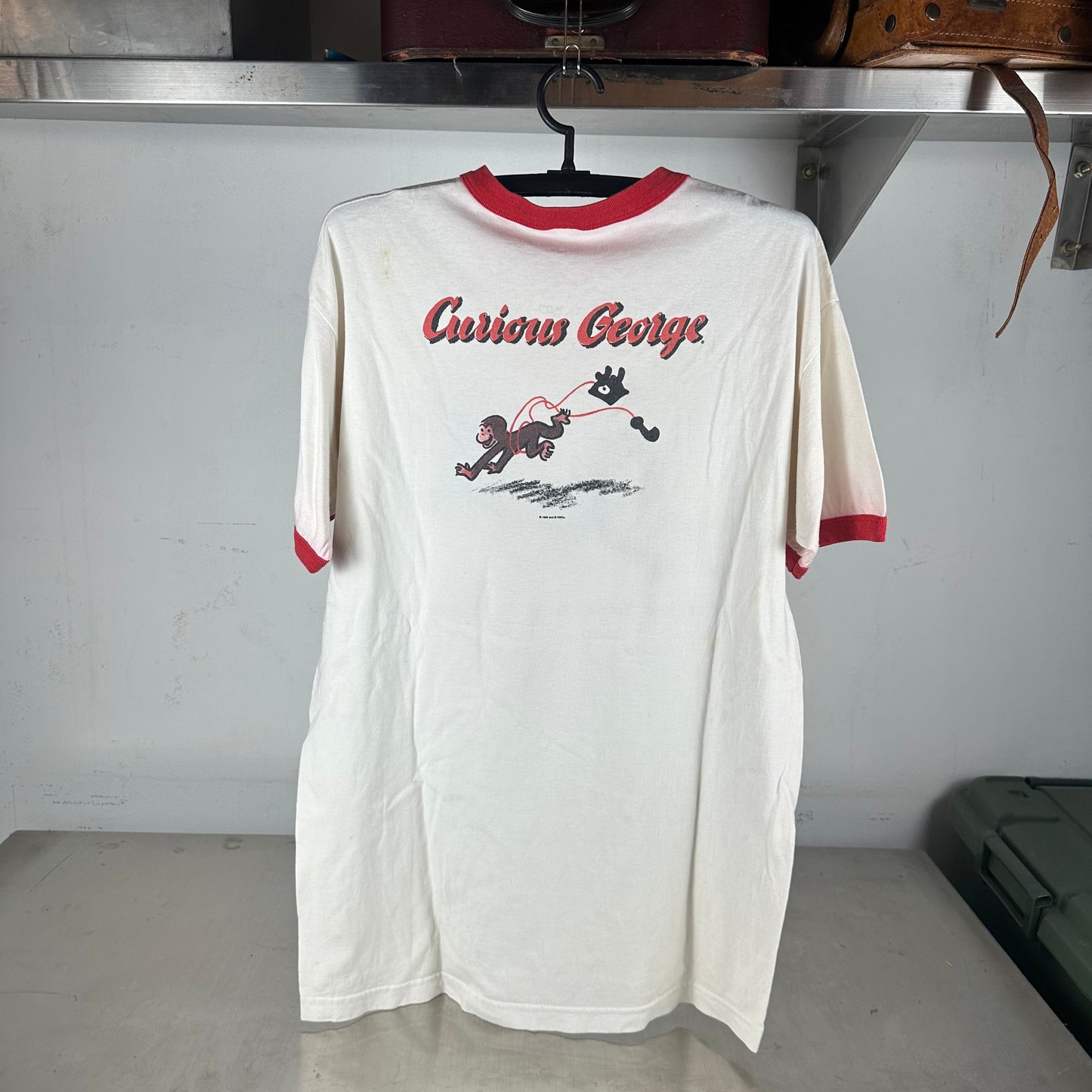 Vintage 1995 Curious George Monkey Cartoon Graphic Ringer T-shirt