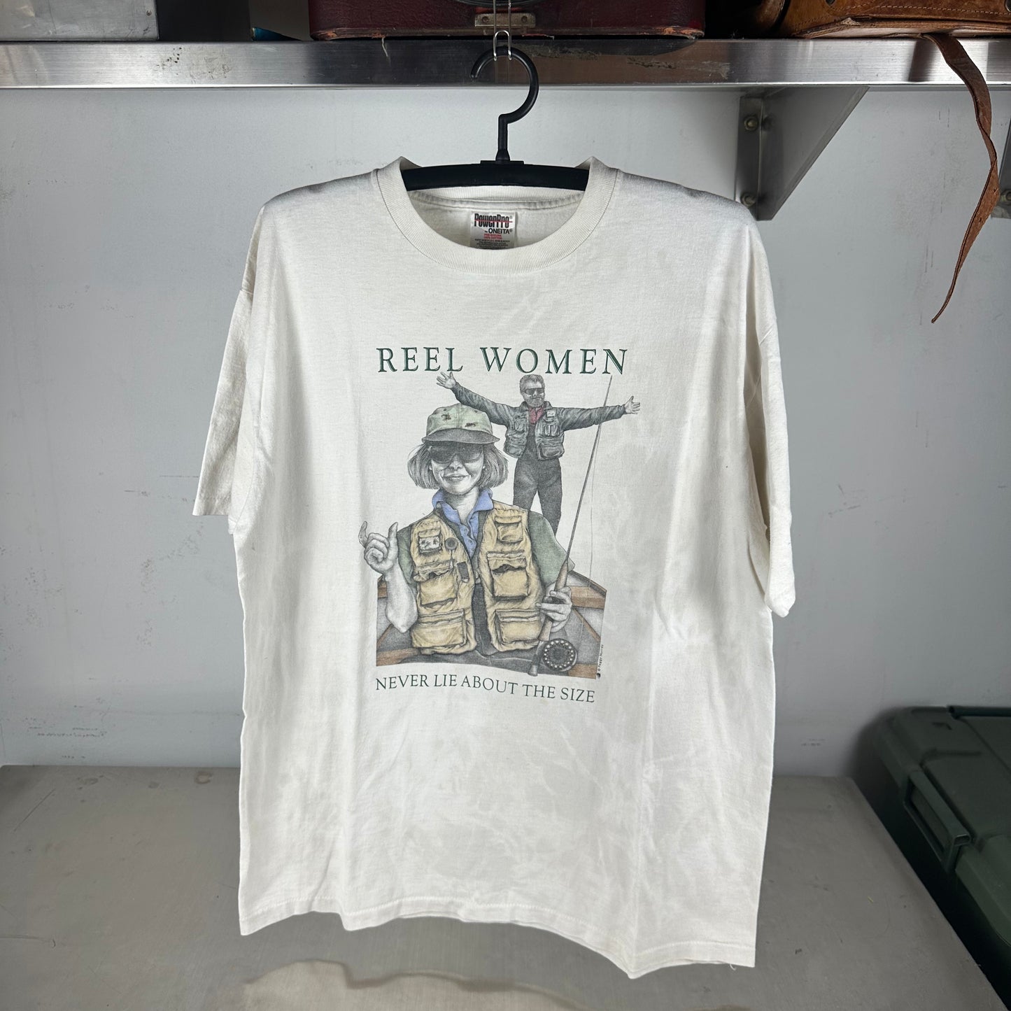 Vintage 90s Peggy Murray Reel Women Never Lie About the Size Single Stitch T-shirt