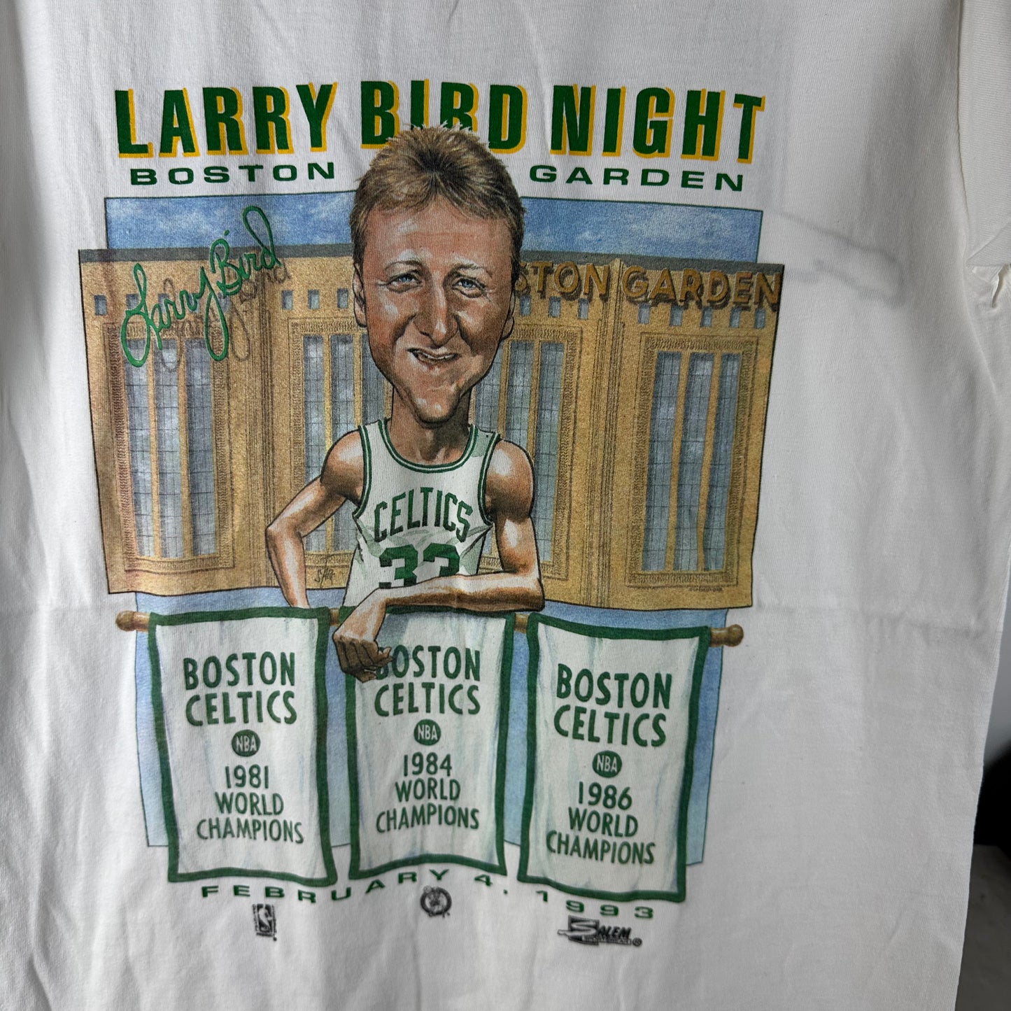 Vintage 1993 Larry Bird Night Boston Celtics NBA Caricature Salem Sportswear T-shirt