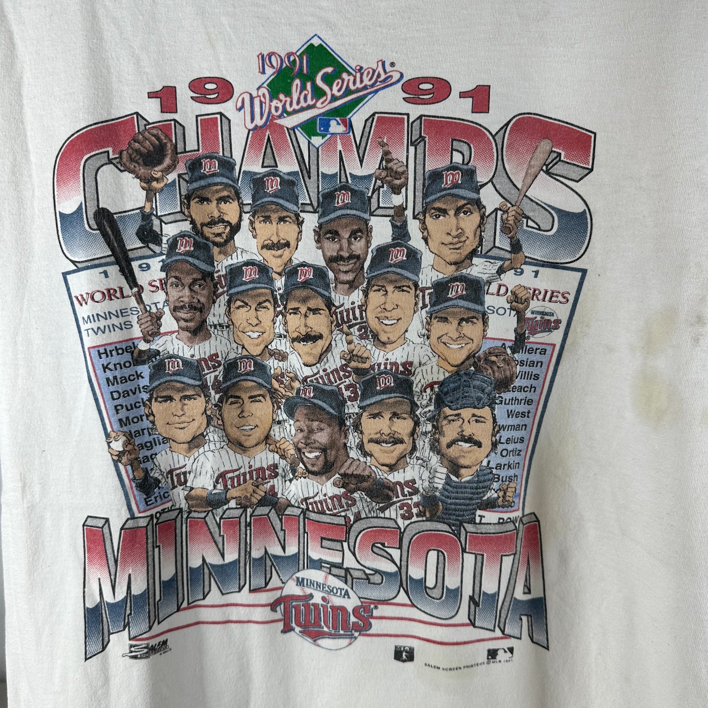 Vintage 1991 Minnesota Twins MLB World Champs Caricature Salem Sportswear T-shirt