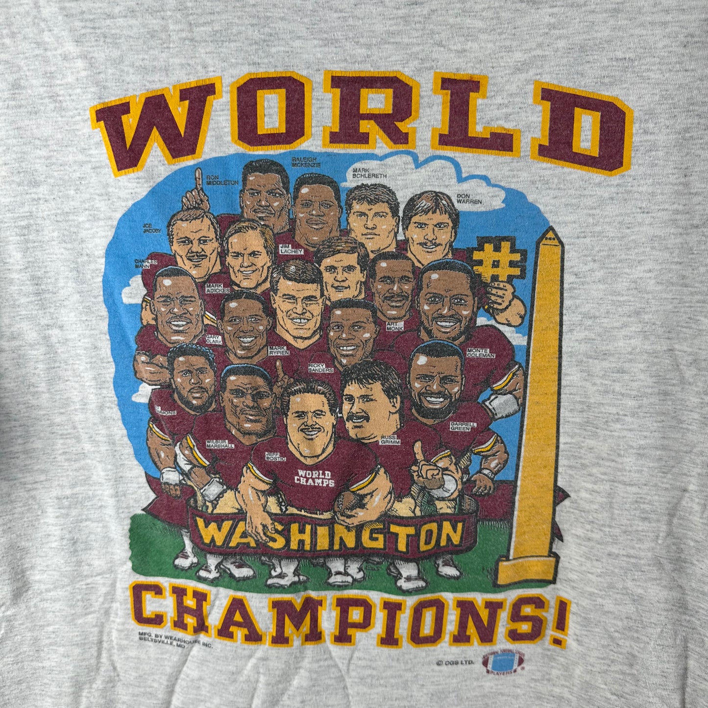 Vintage 90s Washington Redskins NFL World Champions Caricature T-shirt