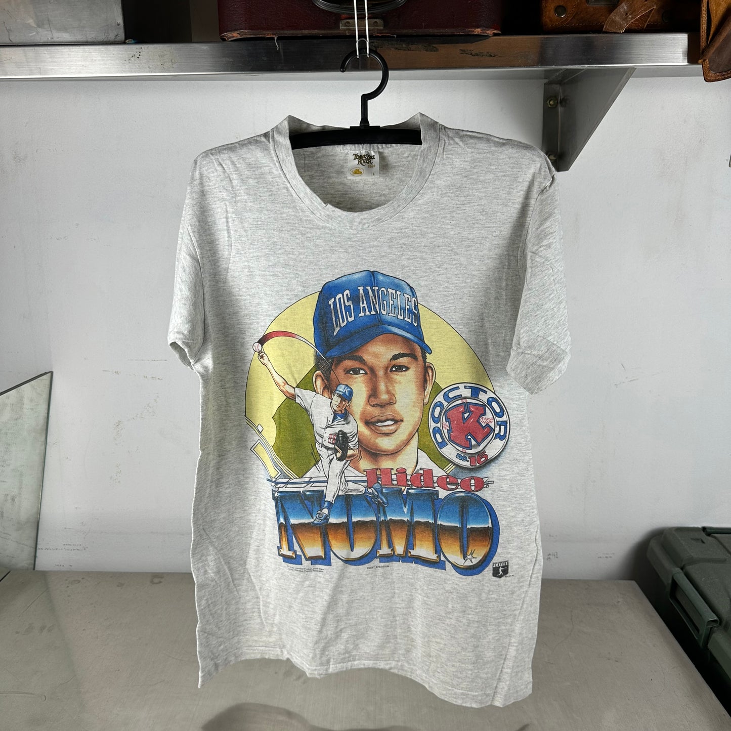 Vintage 90s Hideo Nomo Los Angeles Dodgers MLB Caricature Single Stitch T-shirt