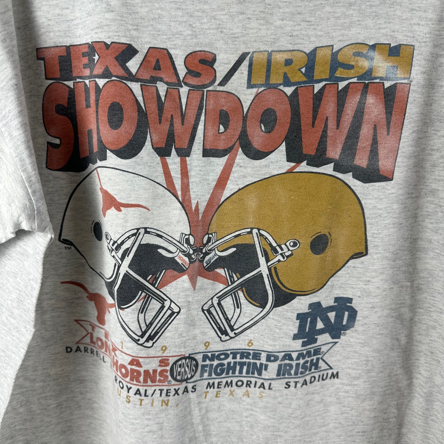 Vintage 1996 NCAA Texas Longhorns Notre Dame Fightin Irish Showdown T-shirt