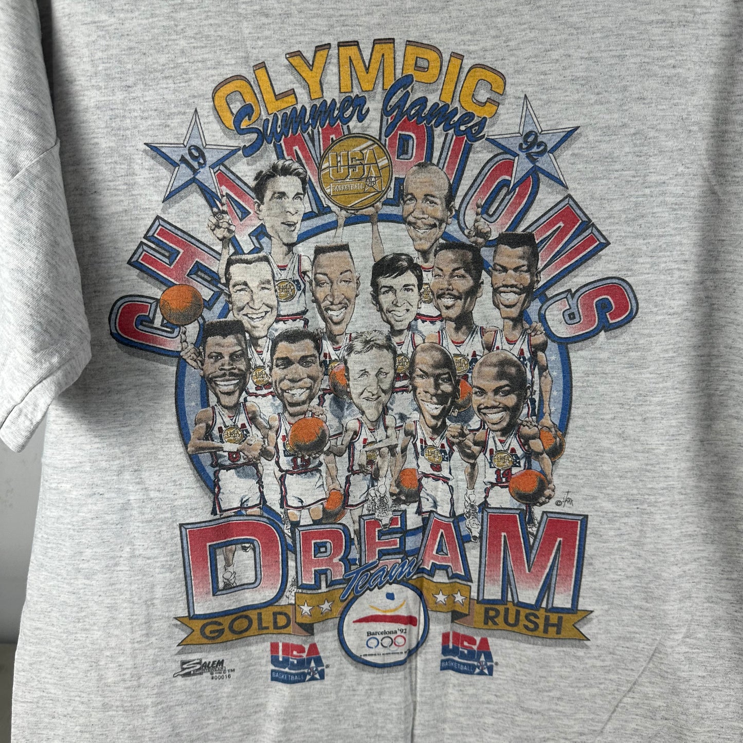 Vintage 1992 USA Dream Team Olympics Basketball Caricature Salem Sportswear T-shirt