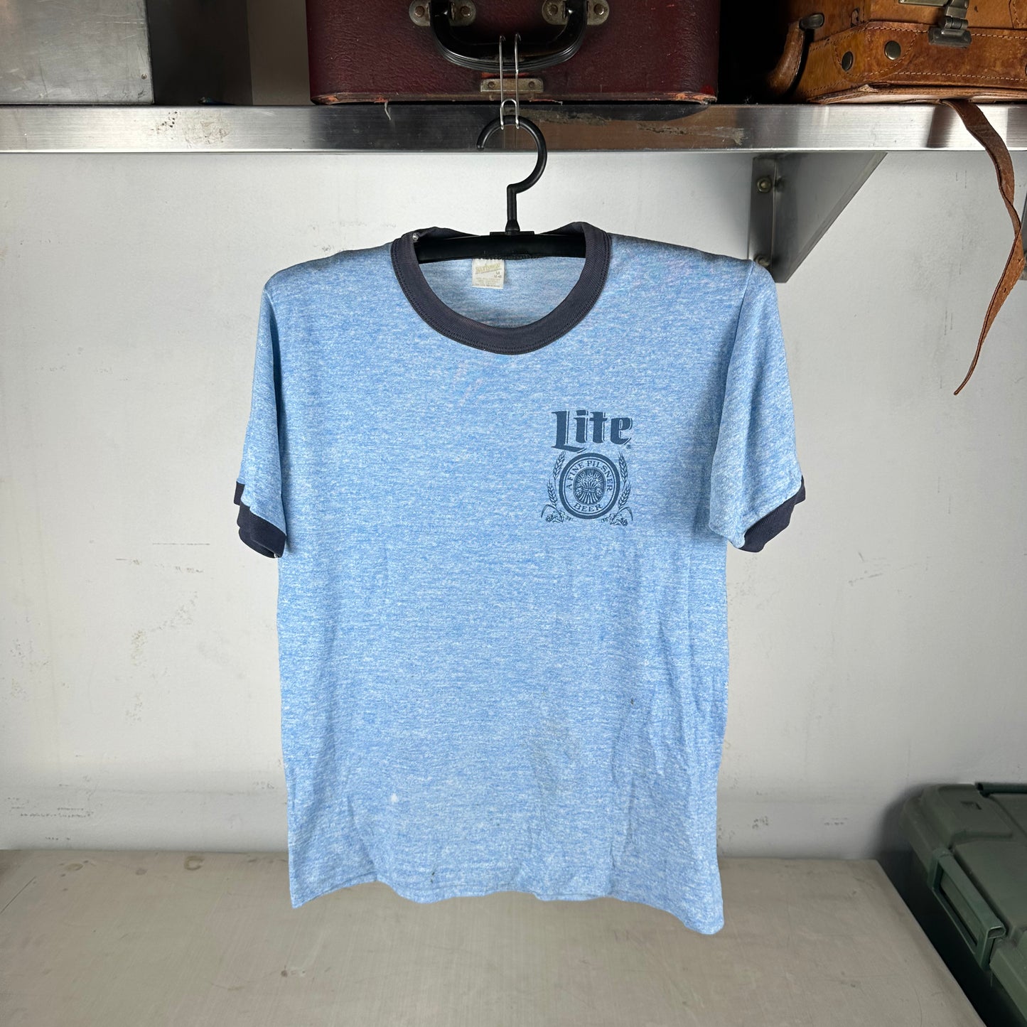 Vintage 80s Lite Beer Logo Promo Single Stitch Ringer T-shirt