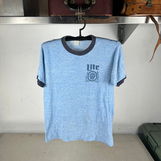 Vintage 80s Lite Beer Logo Promo Single Stitch Ringer T-shirt