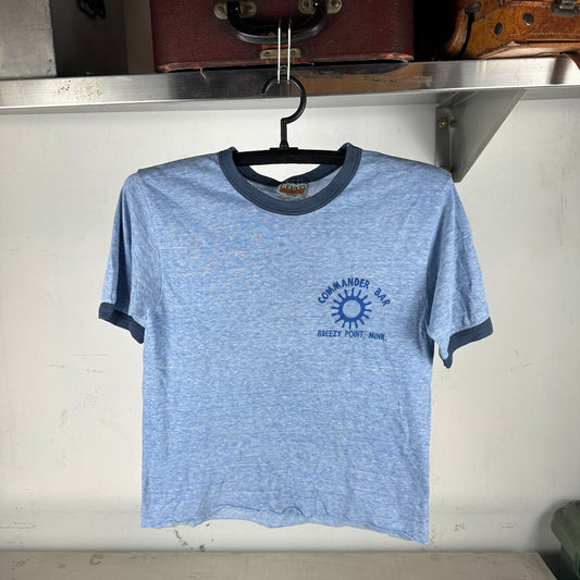 Vintage 80s Commander Bar Breezy Point Minnesota Ringer Cropped T-shirt