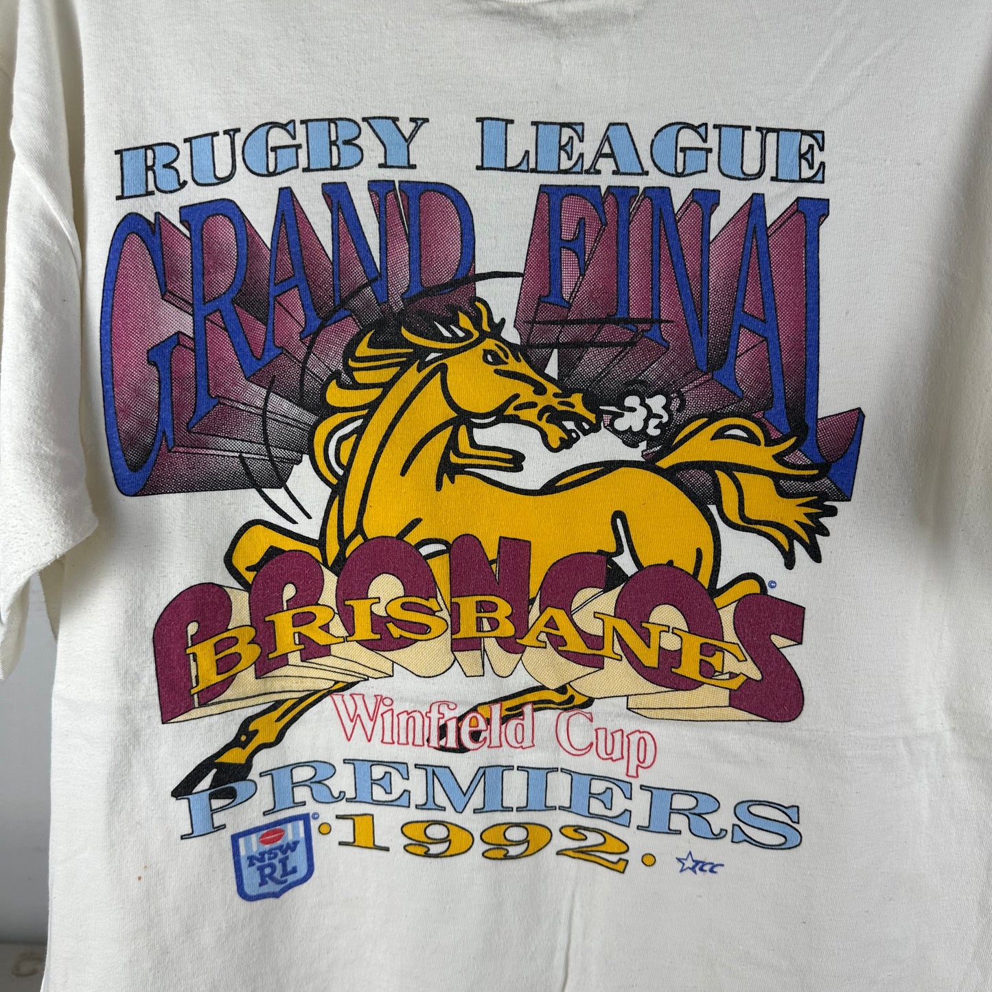 Vintage 1992 Brisbane Broncos Winfield Cup Premiers NSWRL Single Stitch T-shirt