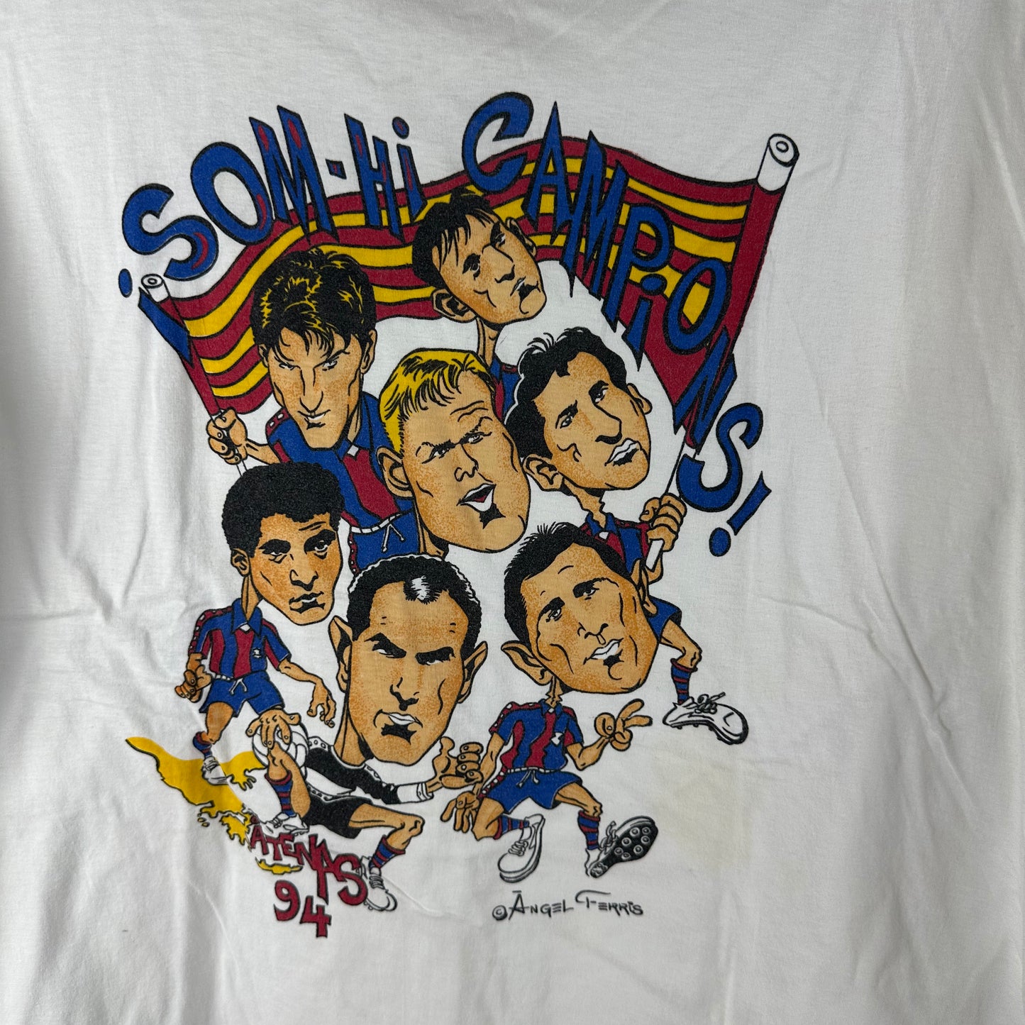 Vintage 1994 FC Barcelona Futbol Club Soccer Caricature T-shirt