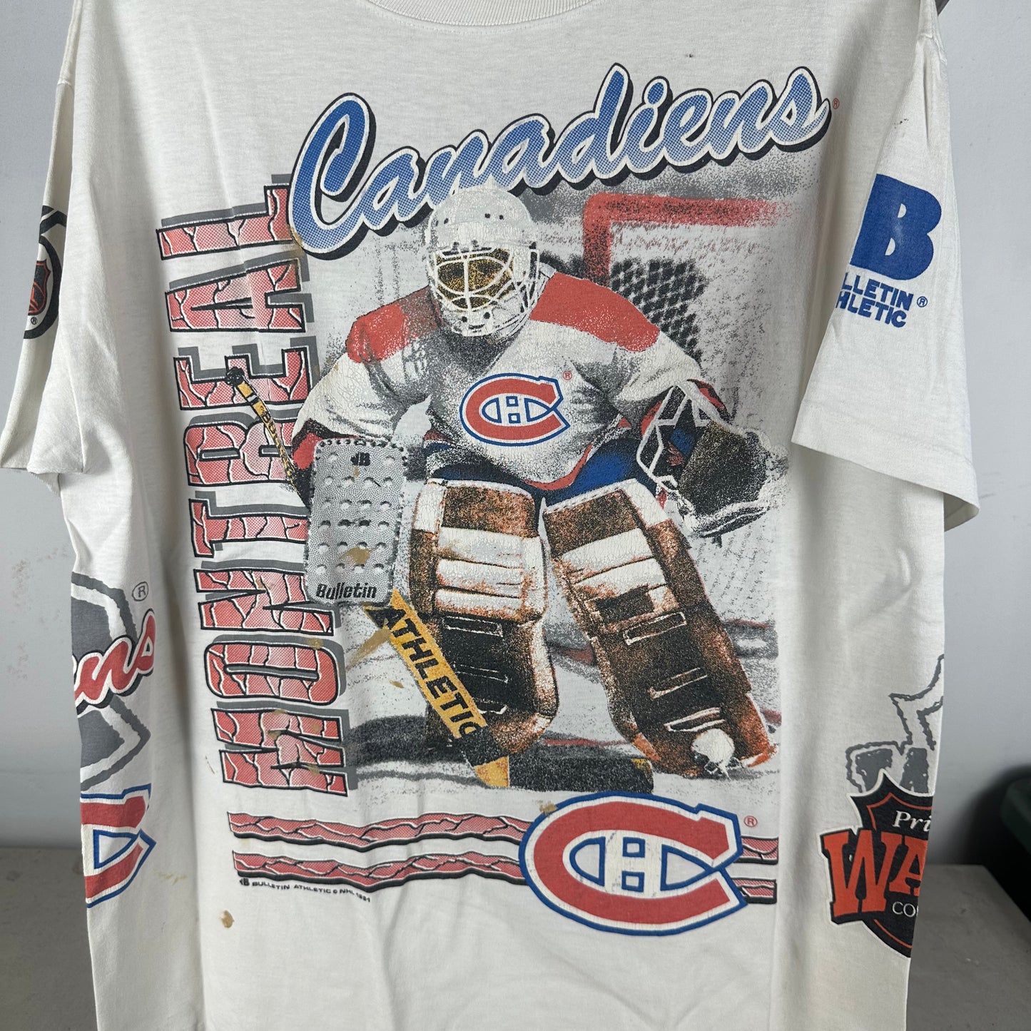 Vintage 1991 Montreal Canadiens Bulletin Athletic NHL AOP Single Stitch T-shirt
