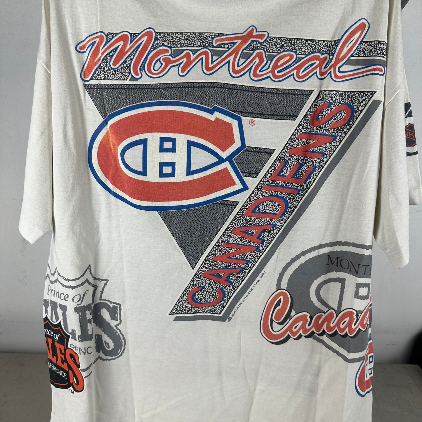 Vintage 1991 Montreal Canadiens Bulletin Athletic NHL AOP Single Stitch T-shirt