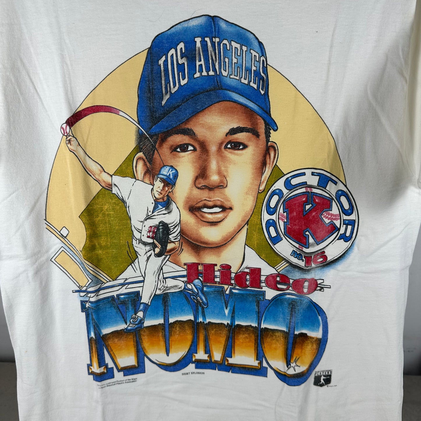 Vintage 90s Hideo Nomo Los Angeles Dodgers MLB Caricature Single Stitch T-shirt