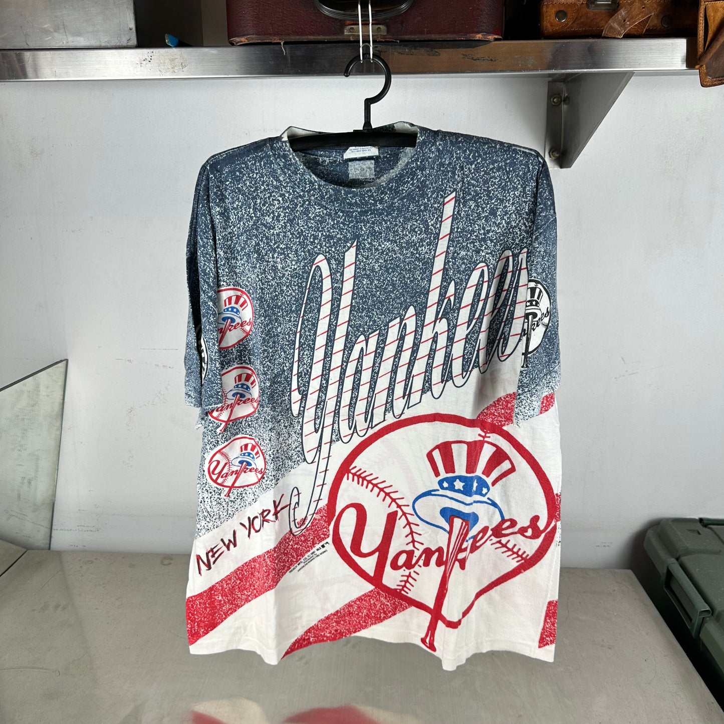 Vintage 1991 New York Yankees Baseball MLB AOP All Over Print Single Stitch T-shirt