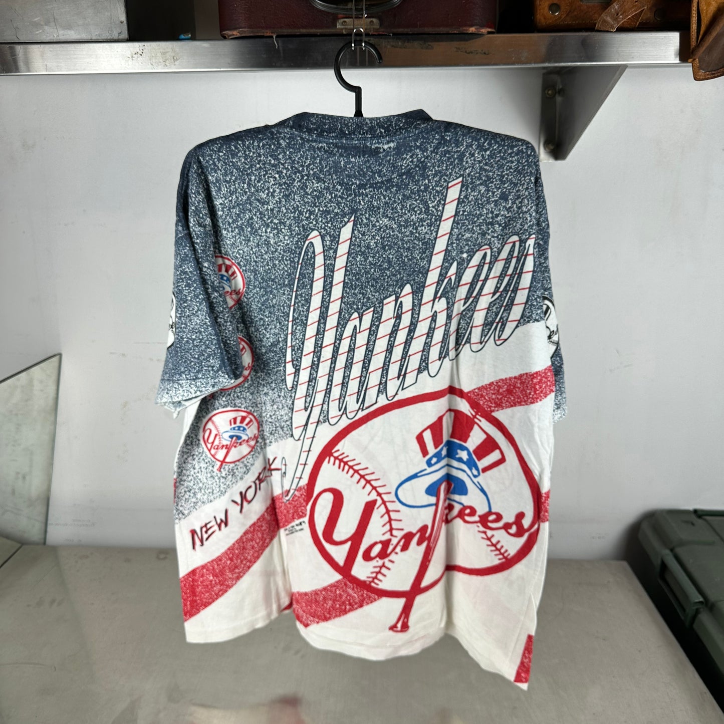 Vintage 1991 New York Yankees Baseball MLB AOP All Over Print Single Stitch T-shirt