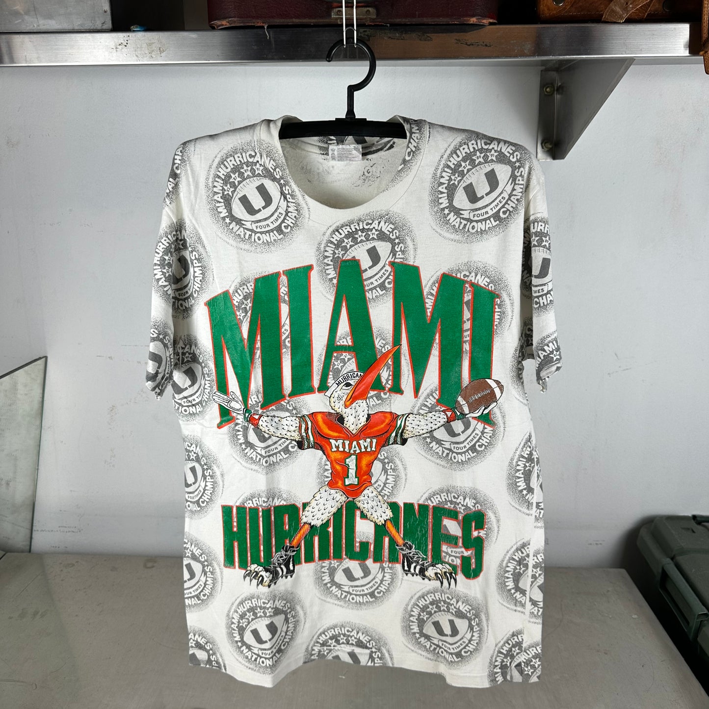 Vintage 90s Miami Hurricanes NCAA Football Champions AOP Single Stitch T-shirt
