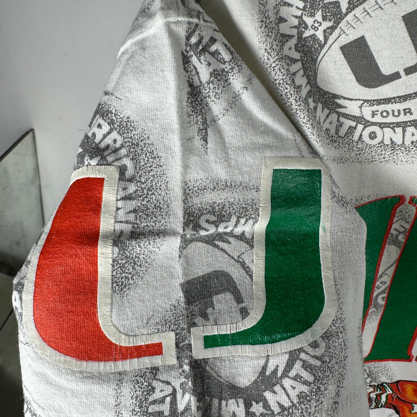 Vintage 90s Miami Hurricanes NCAA Football Champions AOP Single Stitch T-shirt