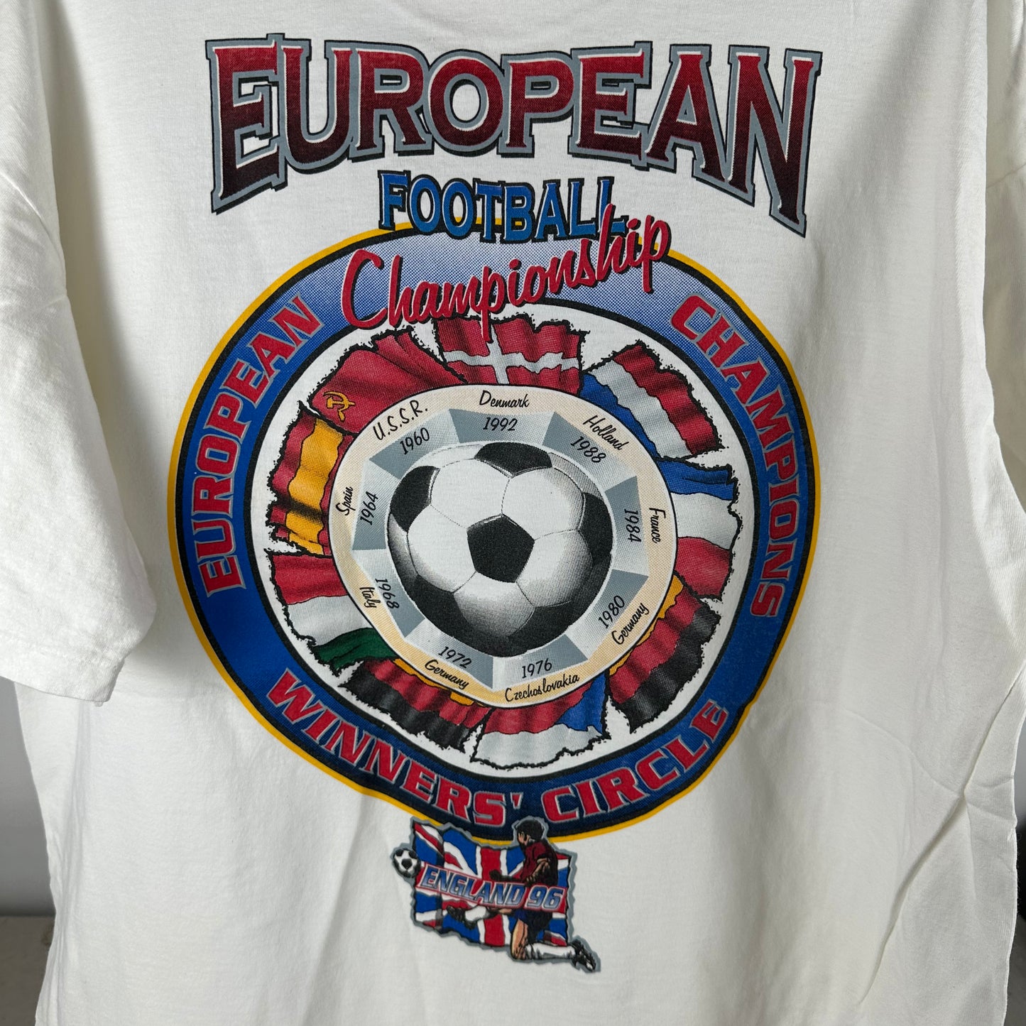 Vintage 1996 England UEFA European Football Championship Soccer Single Stitch T-shirt