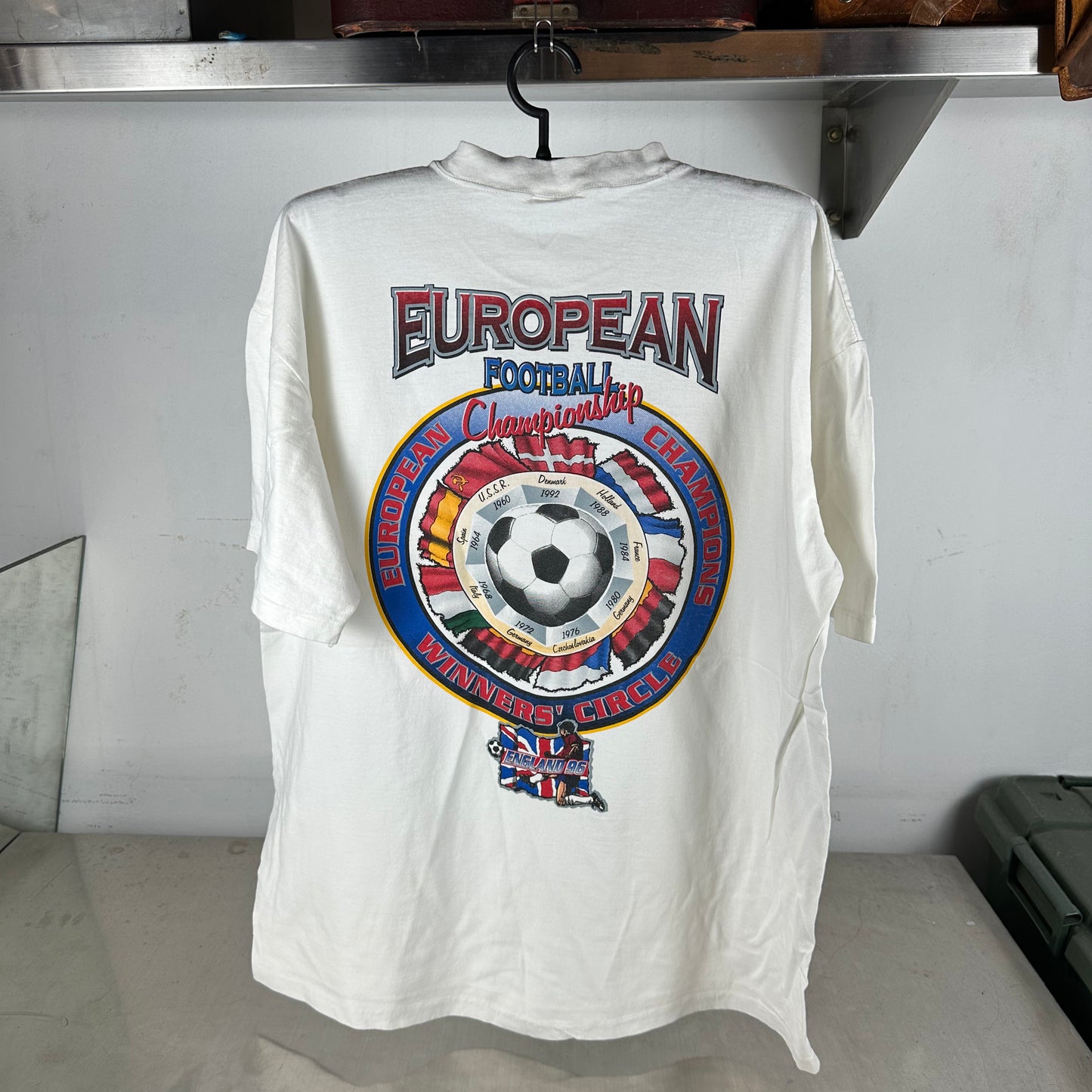 Vintage 1996 England UEFA European Football Championship Soccer Single Stitch T-shirt