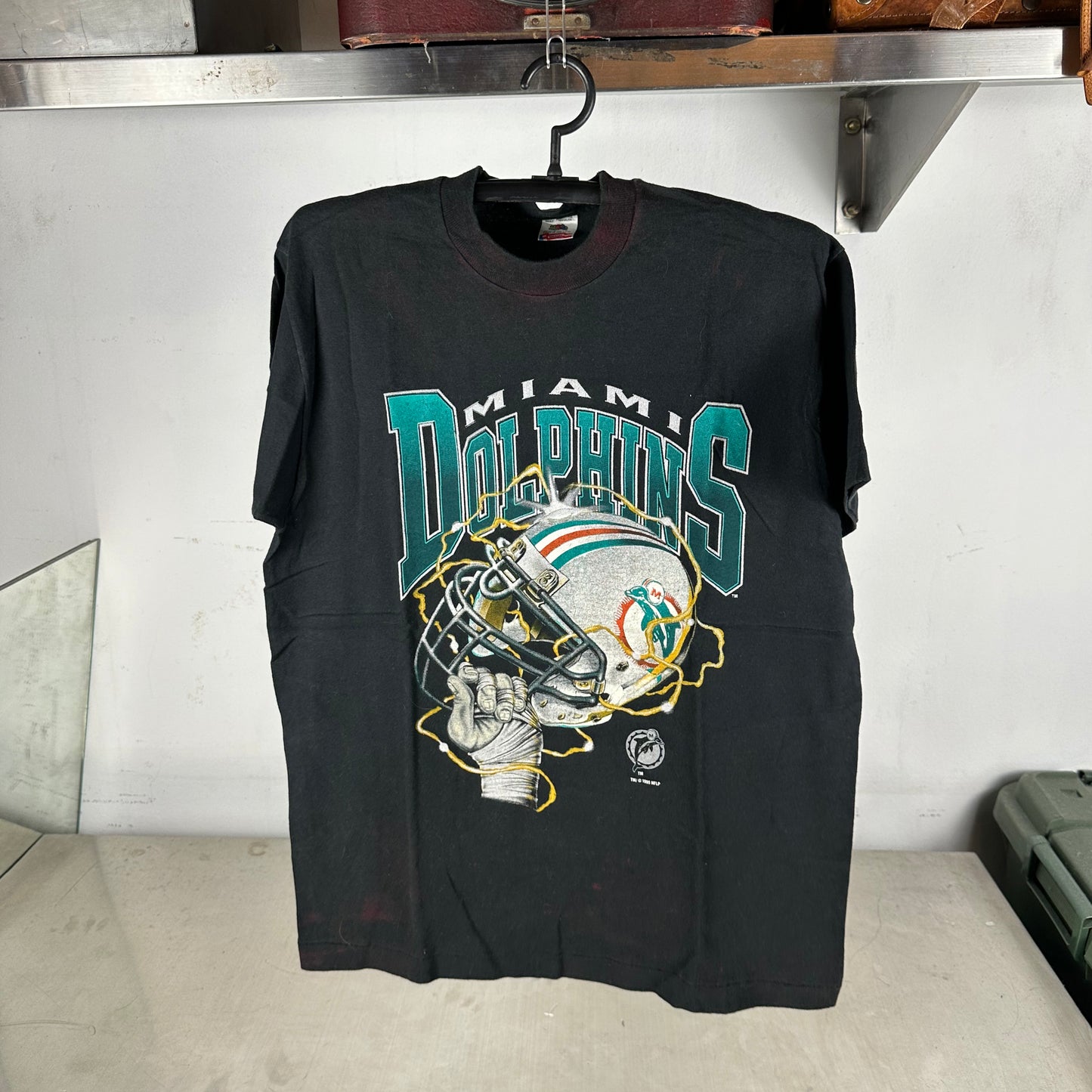 Vintage 1995 Miami Dolphins NFL Lightning Helmet Single Stitch T-shirt