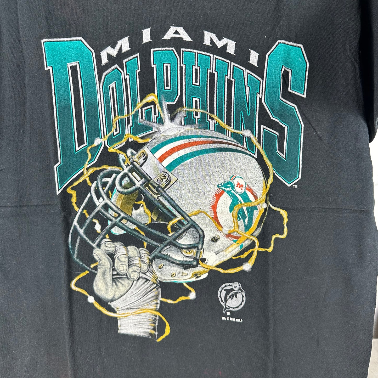 Vintage 1995 Miami Dolphins NFL Lightning Helmet Single Stitch T-shirt