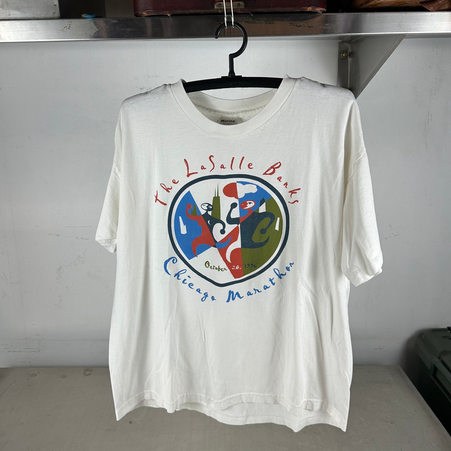 Vintage 1996 Chicago Marathon The Lasalle Banks Running Graphic T-shirt