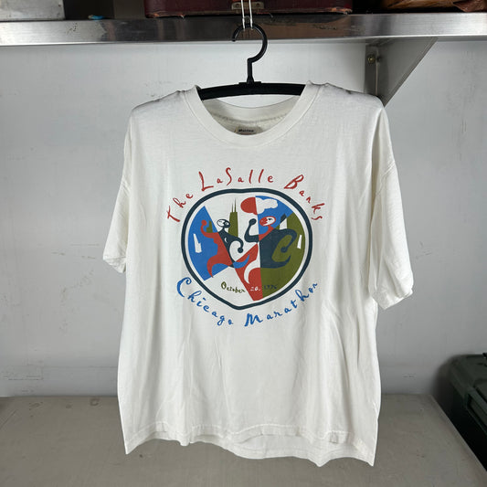 Vintage 1996 Chicago Marathon The Lasalle Banks Running Graphic T-shirt