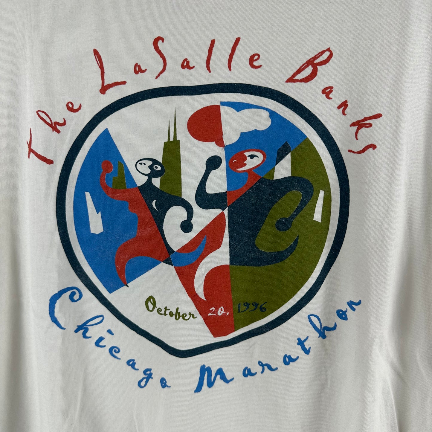 Vintage 1996 Chicago Marathon The Lasalle Banks Running Graphic T-shirt