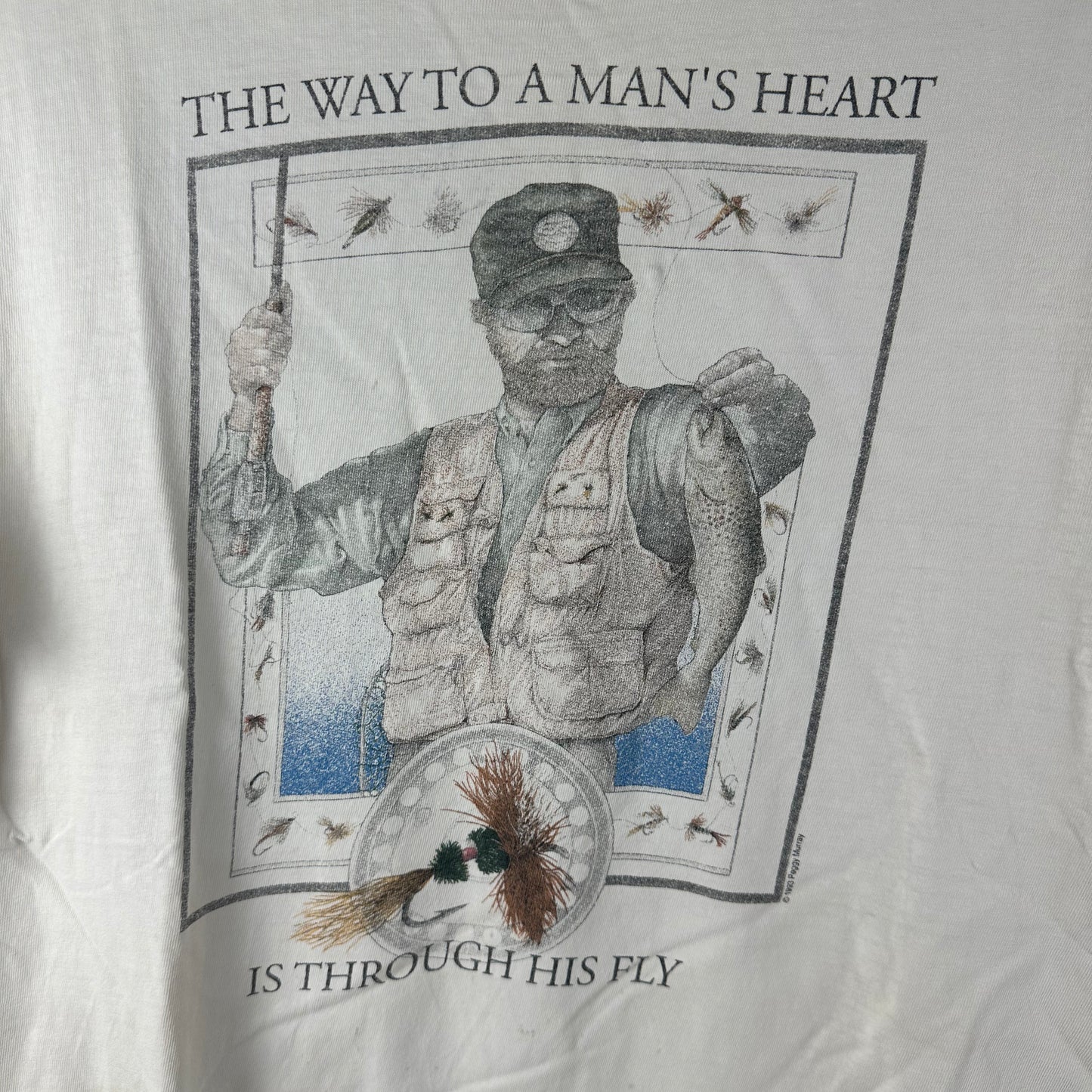 Vintage 1993 Peggy Murray The Way to a Man's Heart is Through His Fly Fishing T-shirt