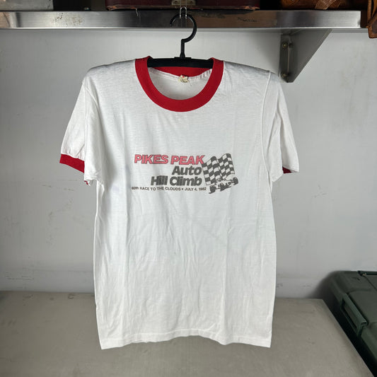 Vintage 1982 Pikes Peak Auto Hill Climb Racing Single Stitch Ringer T-shirt