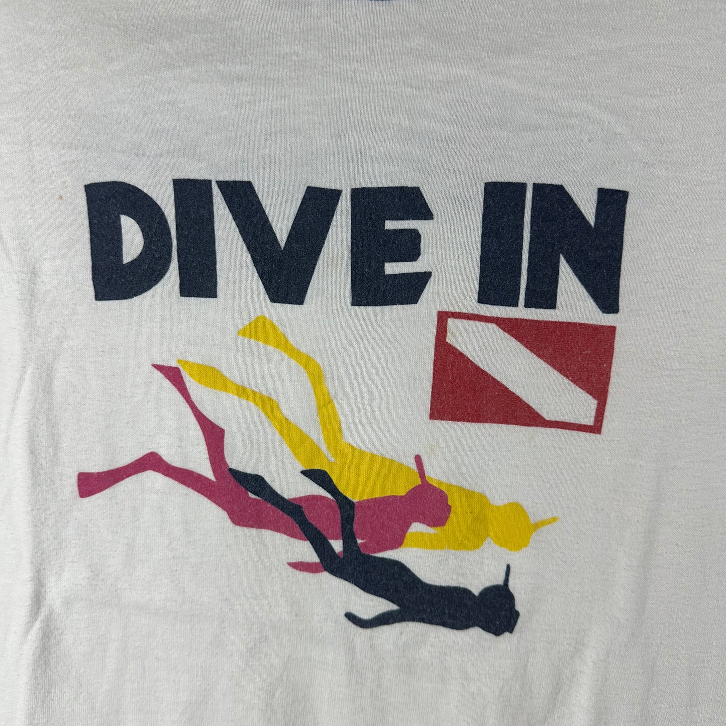 Vintage 80s Dive In Double Sided Graphic Single Stitch Ringer T-shirt