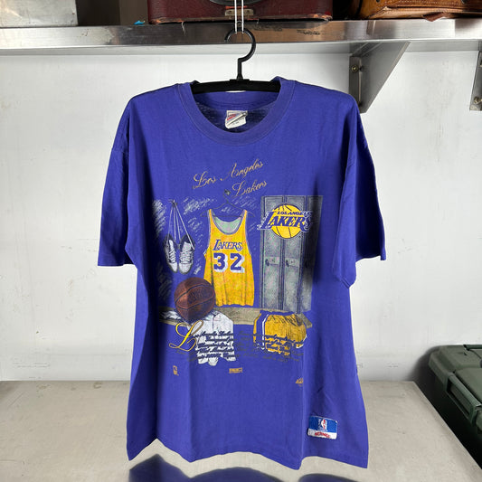 Vintage 90s LA Lakers Shaquille O' Neal Locker NBA Nutmeg Single Stitch T-shirt