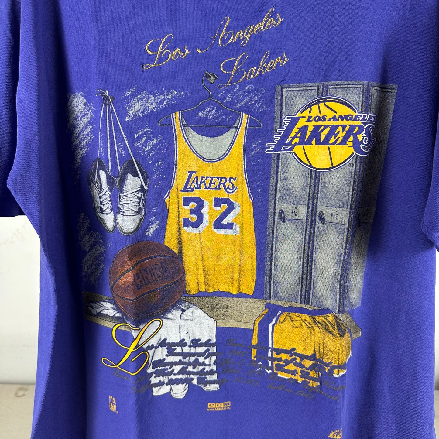 Vintage 90s LA Lakers Shaquille O' Neal Locker NBA Nutmeg Single Stitch T-shirt
