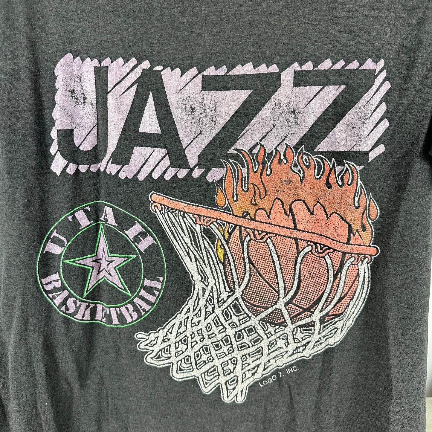 Vintage 90s Utah Jazz Basketball NBA Graphic Faded Distressed T-shirt
