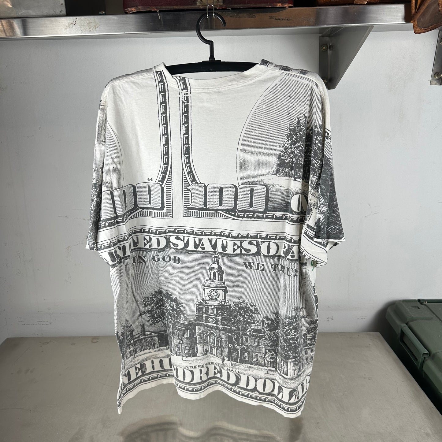 Vintage 2000s $100 Bill Benjamin Franklin All Over Print AOP Graphic T-shirt