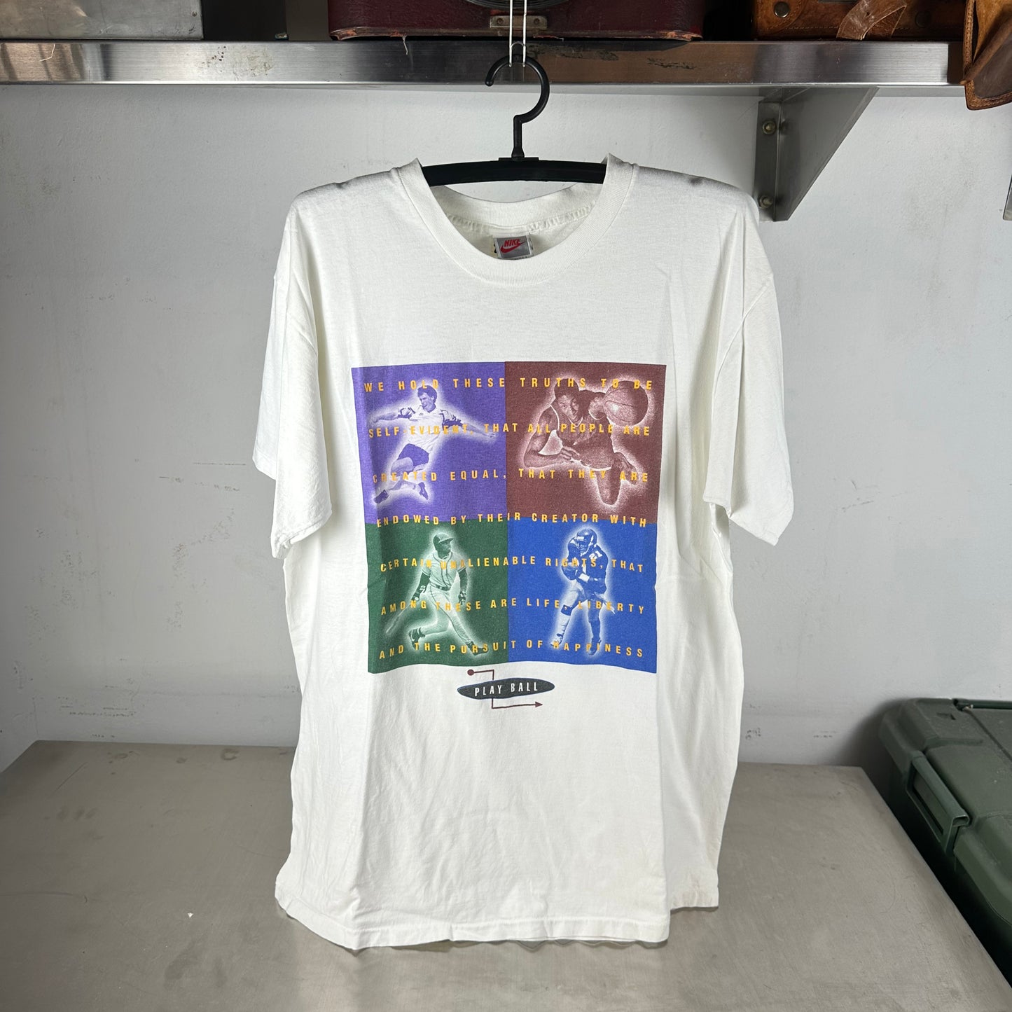Vintage 90s Nike Play Ball Know Your Rights Life Liberty Happiness Single Stitch T-shirt