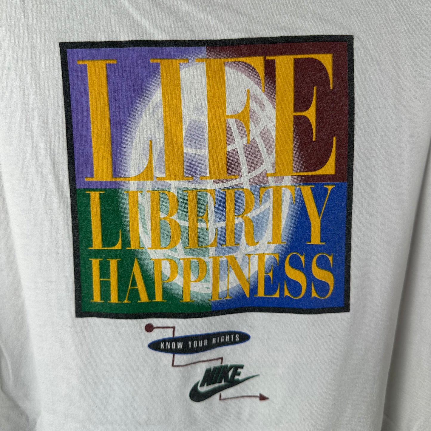 Vintage 90s Nike Play Ball Know Your Rights Life Liberty Happiness Single Stitch T-shirt