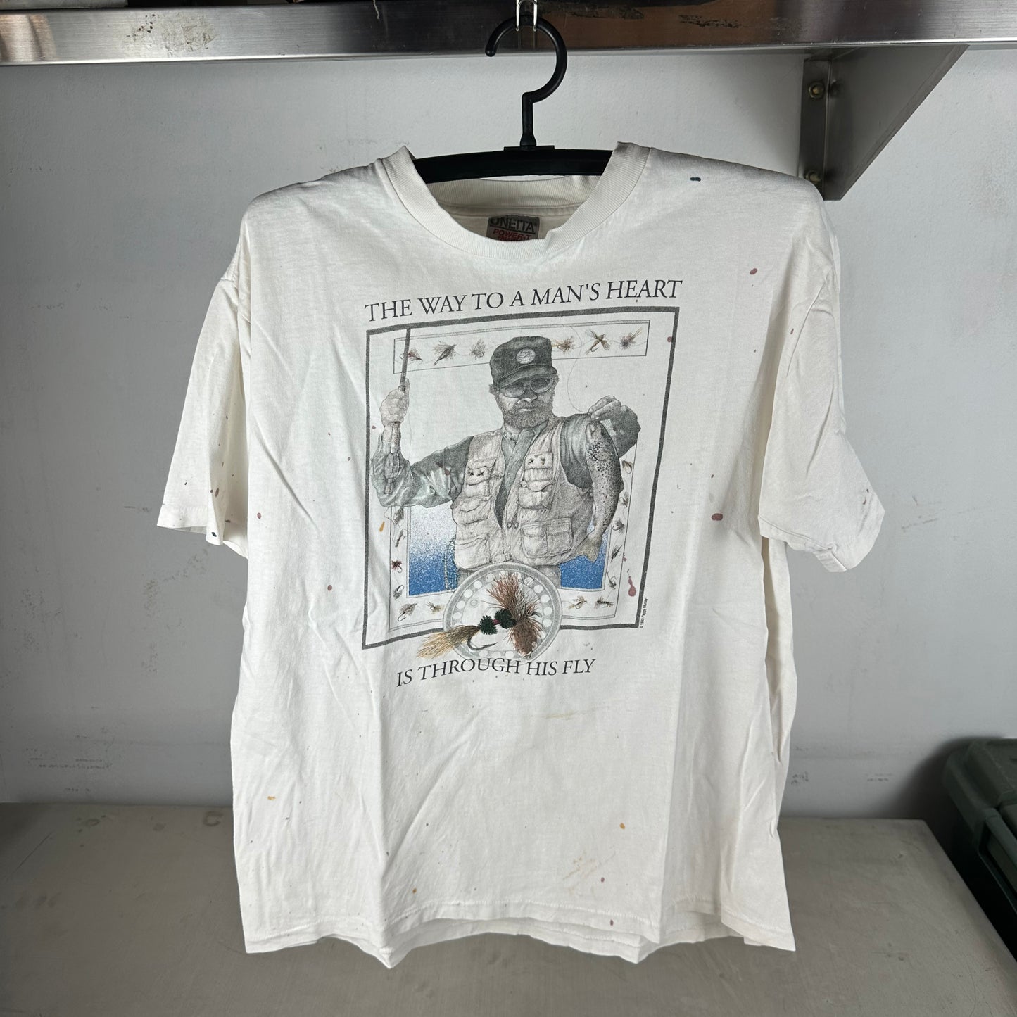 Vintage 1993 Peggy Murray The Way to a Man's Heart is Through His Fly Fishing T-shirt