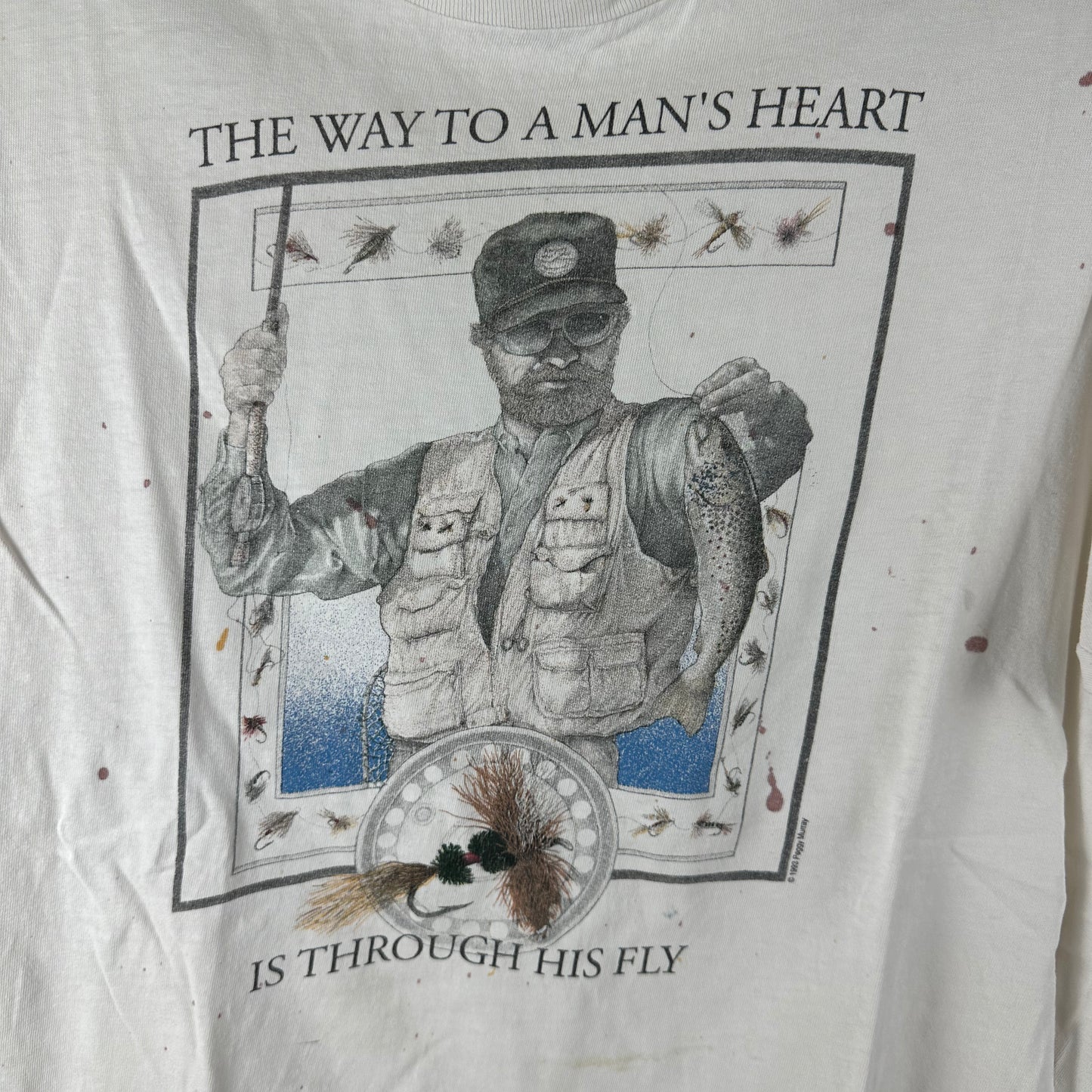 Vintage 1993 Peggy Murray The Way to a Man's Heart is Through His Fly Fishing T-shirt