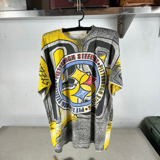 Vintage 90s Pittsburgh Steelers NFL All Over Print AOP Single Stitch T-shirt